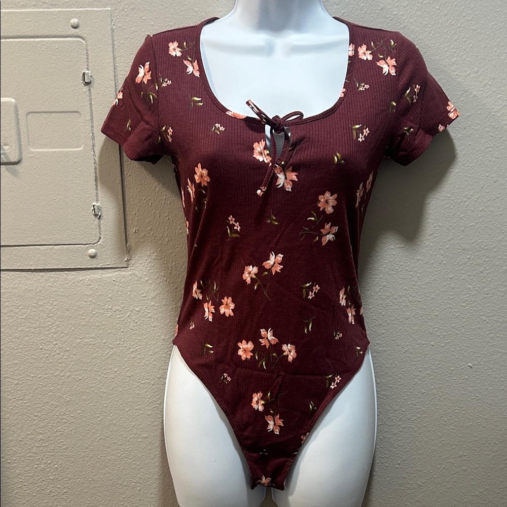 Wild Fable Burgundy Floral Bodysuit
